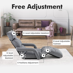 6-Position Adjustable Floor Chair with Adjustable Armrests and Footrest-Gray view 6