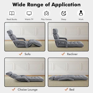 6-Position Adjustable Floor Chair with Adjustable Armrests and Footrest-Gray view 9
