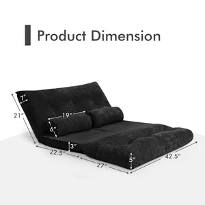 6-Position Adjustable Sleeper Lounge Couch with 2 Pillows-Black view 5