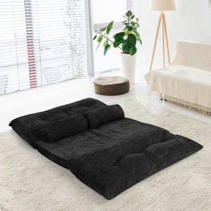 6-Position Adjustable Sleeper Lounge Couch with 2 Pillows-Black view 8