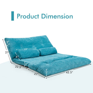 6-Position Adjustable Sleeper Lounge Couch with 2 Pillows-Blue view 5