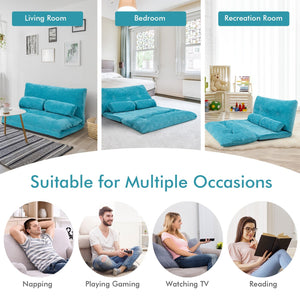 6-Position Adjustable Sleeper Lounge Couch with 2 Pillows-Blue view 6