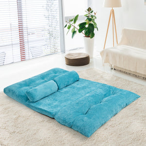 6-Position Adjustable Sleeper Lounge Couch with 2 Pillows-Blue view 8