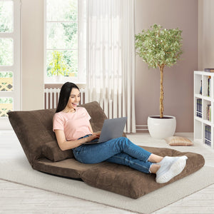 6-Position Adjustable Sleeper Lounge Couch with 2 Pillows-Brown view 2
