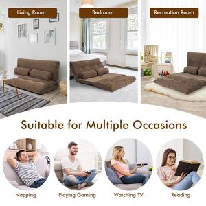 6-Position Adjustable Sleeper Lounge Couch with 2 Pillows-Brown view 7