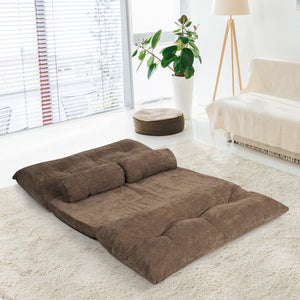 6-Position Adjustable Sleeper Lounge Couch with 2 Pillows-Brown view 8