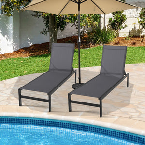 6-Position Chaise Lounge Chairs with Rustproof Aluminium Frame-Gray view 2