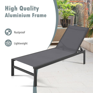 6-Position Chaise Lounge Chairs with Rustproof Aluminium Frame-Gray view 5