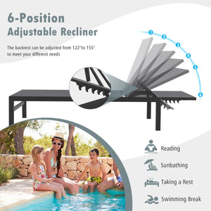 6-Position Chaise Lounge Chairs with Rustproof Aluminium Frame-Gray view 6