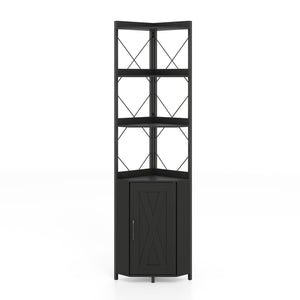 6-Tier 71 inches Tall Freestanding Bookshelf with Cabinet and Metal Frame-Black