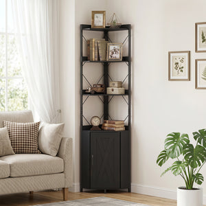 6-Tier 71 inches Tall Freestanding Bookshelf with Cabinet and Metal Frame-Black view 2