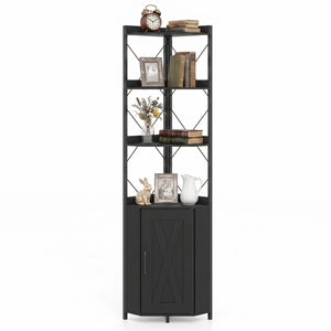 6-Tier 71 inches Tall Freestanding Bookshelf with Cabinet and Metal Frame-Black view 4