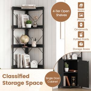 6-Tier 71 inches Tall Freestanding Bookshelf with Cabinet and Metal Frame-Black view 8