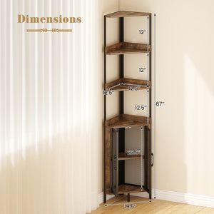 6-Tier Corner Shelf 67 Inches Tall Corner Bookshelf with Cabinet Industrial Bookcase-Brown view 5