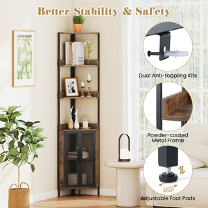 6-Tier Corner Shelf 67 Inches Tall Corner Bookshelf with Cabinet Industrial Bookcase-Brown view 7