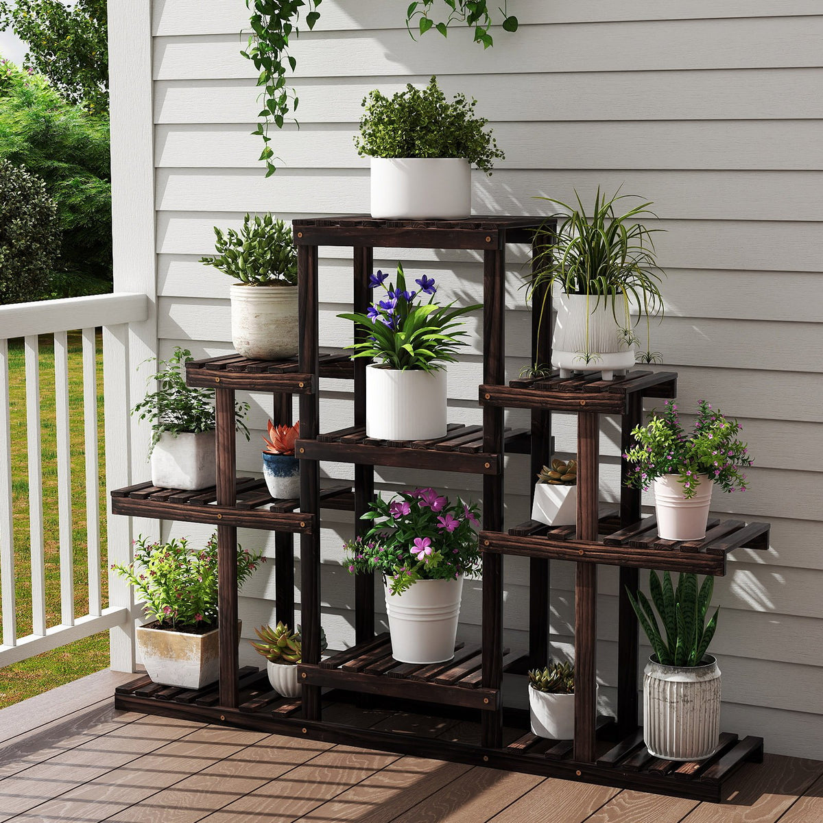6-Tier Flower Wood Stand Plant Display Rack Storage Shelf view 2