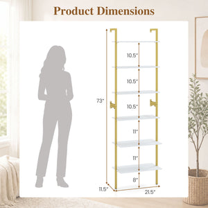 6-Tier Freestanding ladder Storage bookshelf with Metal Frame for Study and Pantry-White view 4