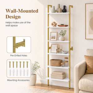 6-Tier Freestanding ladder Storage bookshelf with Metal Frame for Study and Pantry-White view 7