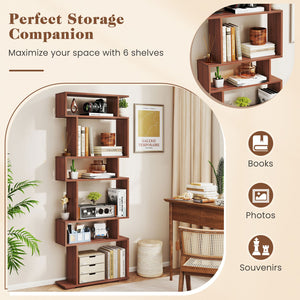 6-Tier Geometric Bookshelf with 2 Anti-Tipping Kits for Home Office-Walnut view 7