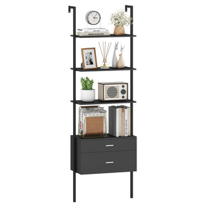 6-Tier Ladder Bookcase with 2 Drawers and Metal Frame-Black view 4
