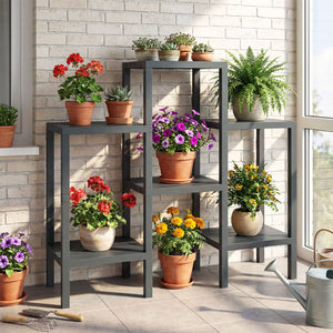 6-Tier Plastic Modular Storage Shelves for Living Room and Kitchen-Gray view 2