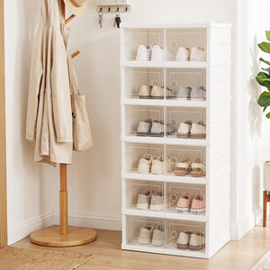 6-Tier Shoe Organizer with Clear Doors and Portable Design for 12 Pairs-White view 2