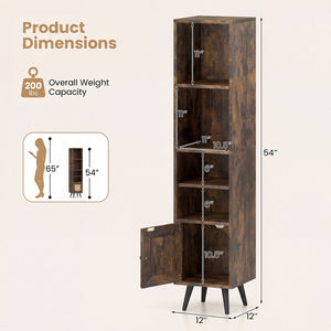 6-Tier Tall Narrow Bookcase 54 Inches Slim Storage Cabinet-Rustic Brown view 4