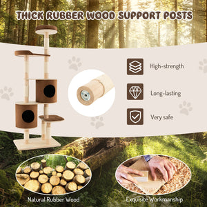 6-Tier Wooden Cat Tree with 2 Removeable Condos Platforms and Perch-Brown view 7
