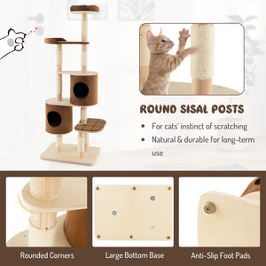 6-Tier Wooden Cat Tree with 2 Removeable Condos Platforms and Perch-Brown view 8
