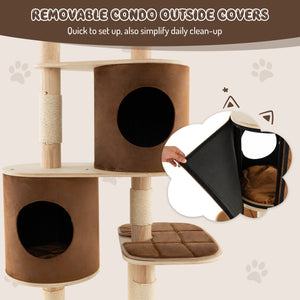 6-Tier Wooden Cat Tree with 2 Removeable Condos Platforms and Perch-Brown view 9