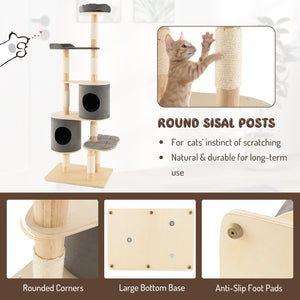 6-Tier Wooden Cat Tree with 2 Removeable Condos Platforms and Perch-Gray view 8