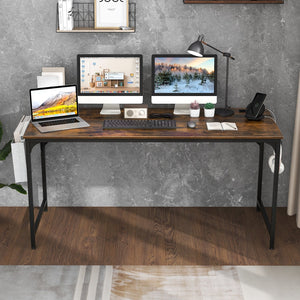 60 Inch Computer Desk with Charging Station Storage Bag-Rustic Brown view 2