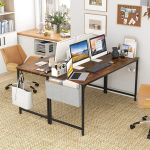 60 Inch Computer Desk with Charging Station Storage Bag-Rustic Brown view 7