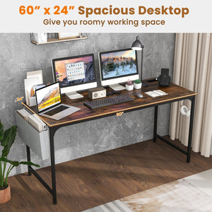 60 Inch Computer Desk with Charging Station Storage Bag-Rustic Brown view 8