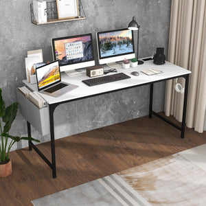 60 Inch Computer Desk with Charging Station Storage Bag-White view 3