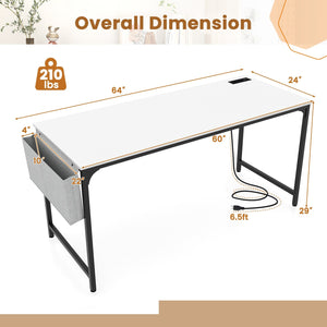 60 Inch Computer Desk with Charging Station Storage Bag-White view 5