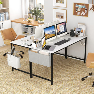 60 Inch Computer Desk with Charging Station Storage Bag-White view 7