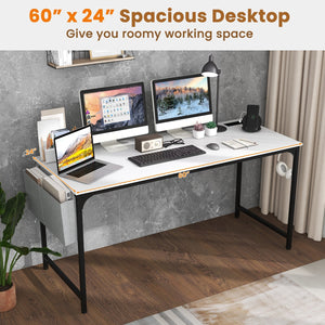 60 Inch Computer Desk with Charging Station Storage Bag-White view 8