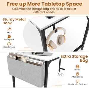 60 Inch Computer Desk with Charging Station Storage Bag-White view 9
