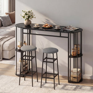 60 Inch Dining Table and 2 Upholstered Barstools with Faux Marble Tabletop-Gray view 6
