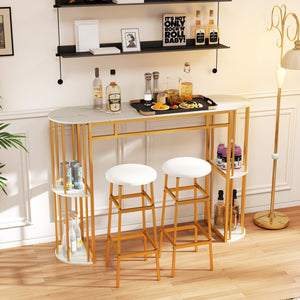 60 Inch Long Bar Table Narrow with Faux Marble Tabletop and Storage Shelves-White view 3