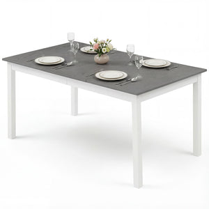 60 Inch Rectangular Dinner Table with Solid Rubber Wood Legs-Gray