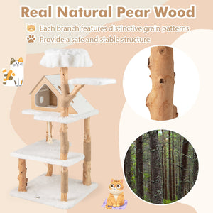 60 Inch Tall Solid Wood Cat Tree Modern Wooden Cat Tower with 2 Perches-White view 6