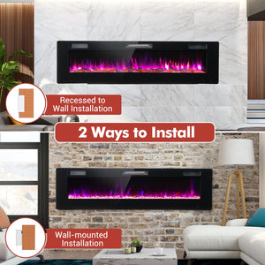 60 Inches Ultra-thin Electric Fireplace with Remote Control and Timer Function view 4