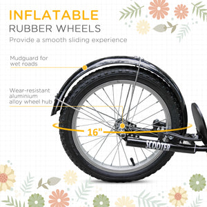 Aosom Kick Scooter with Adjustable Handlebar, Kids Scooter with 2 Brakes Basket Cupholder 16" Inflatable Rubber Tyres