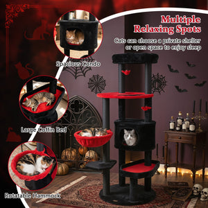 60 inches Gothic Cat Tower with Plush Perch and Spider Hanging Toys for Black Halloween-Red view 8