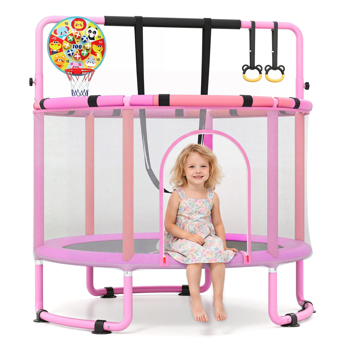 60 inch 6-in-1 Kids Toddler Trampoline with Gymnastics Bar-Purple view 2