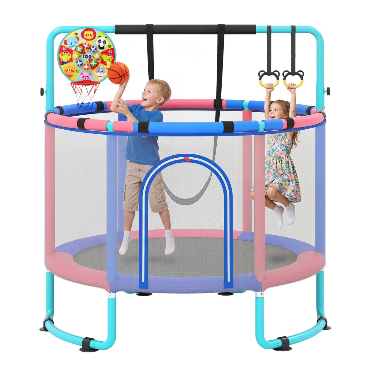 60 inch 6-in-1 Kids Toddler Trampoline with Gymnastics Bar-Navy view 2