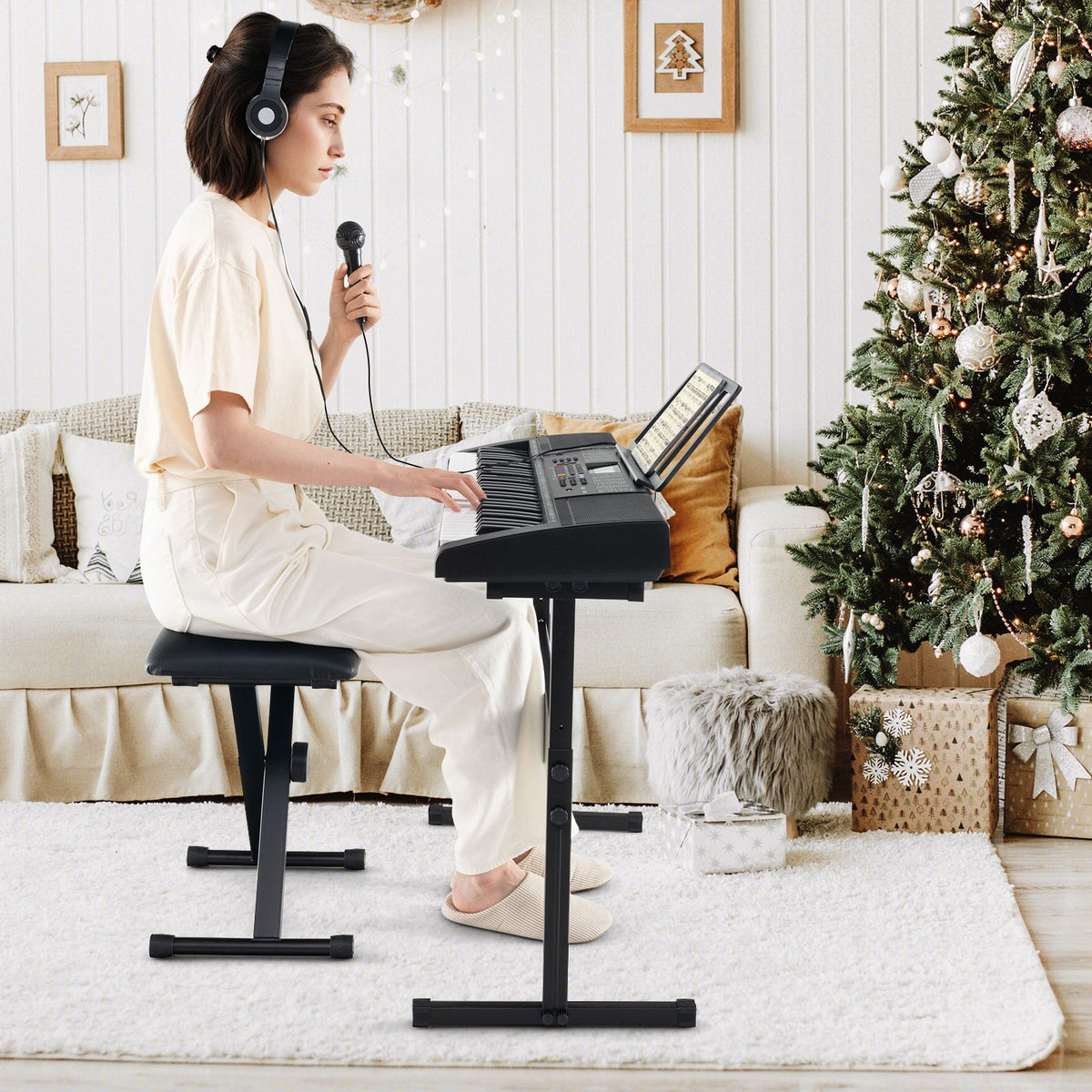 61-Key Portable Electronic Keyboard Piano with Stand and Stool view 2