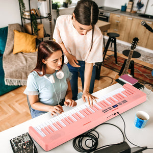61-Key Foldable Piano Keyboard Full-size Electronic Keyboard with MIDI and Split Function-Pink view 2
